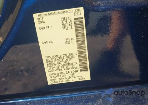 2019 Nissan Altima S z USA, uszkodzony, nr VIN 1N4BL4BV1KC161996